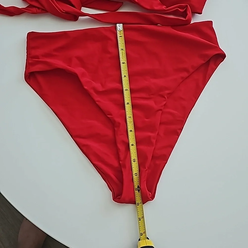 NWOT Red Bikini Wrap One Shoulder Top Highwaisted bottom Size Medium - Picture 7 of 9
